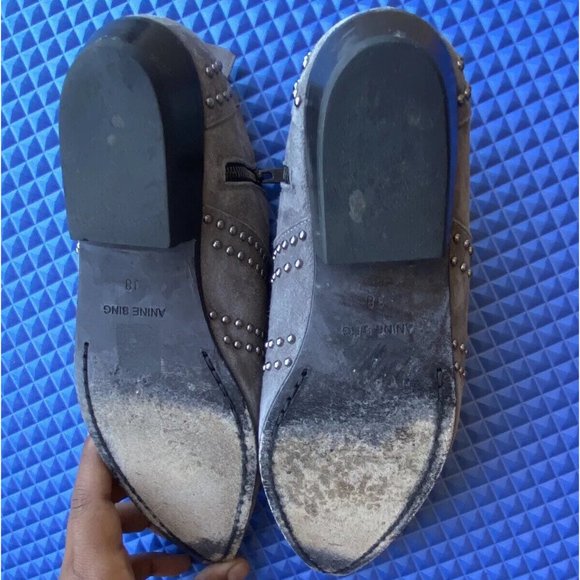 Anine Bing Low Charlie Gray Studded Suede Ankle Boot - Picture 5 of 12